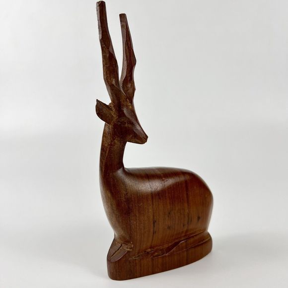 Hand Carved Wood Antelope Gazelle MCM Vtg Grace Charisma Charm Spirit Animal - Picture 2 of 10